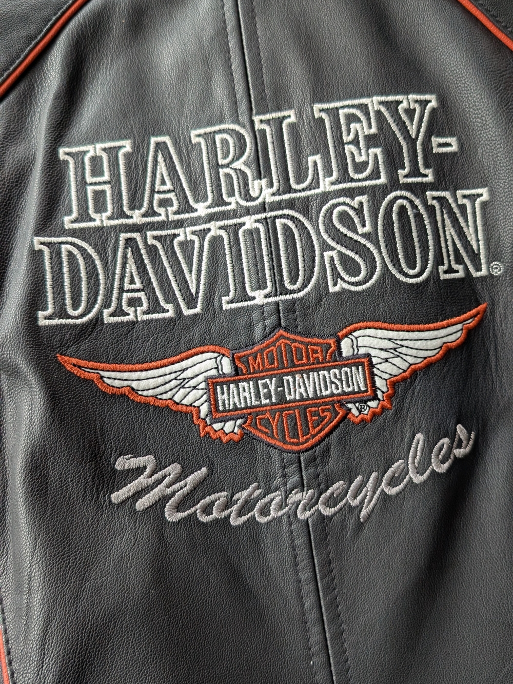 Harley-Davidson Men's Black Leather Biker Jacket with Embroidered Logo